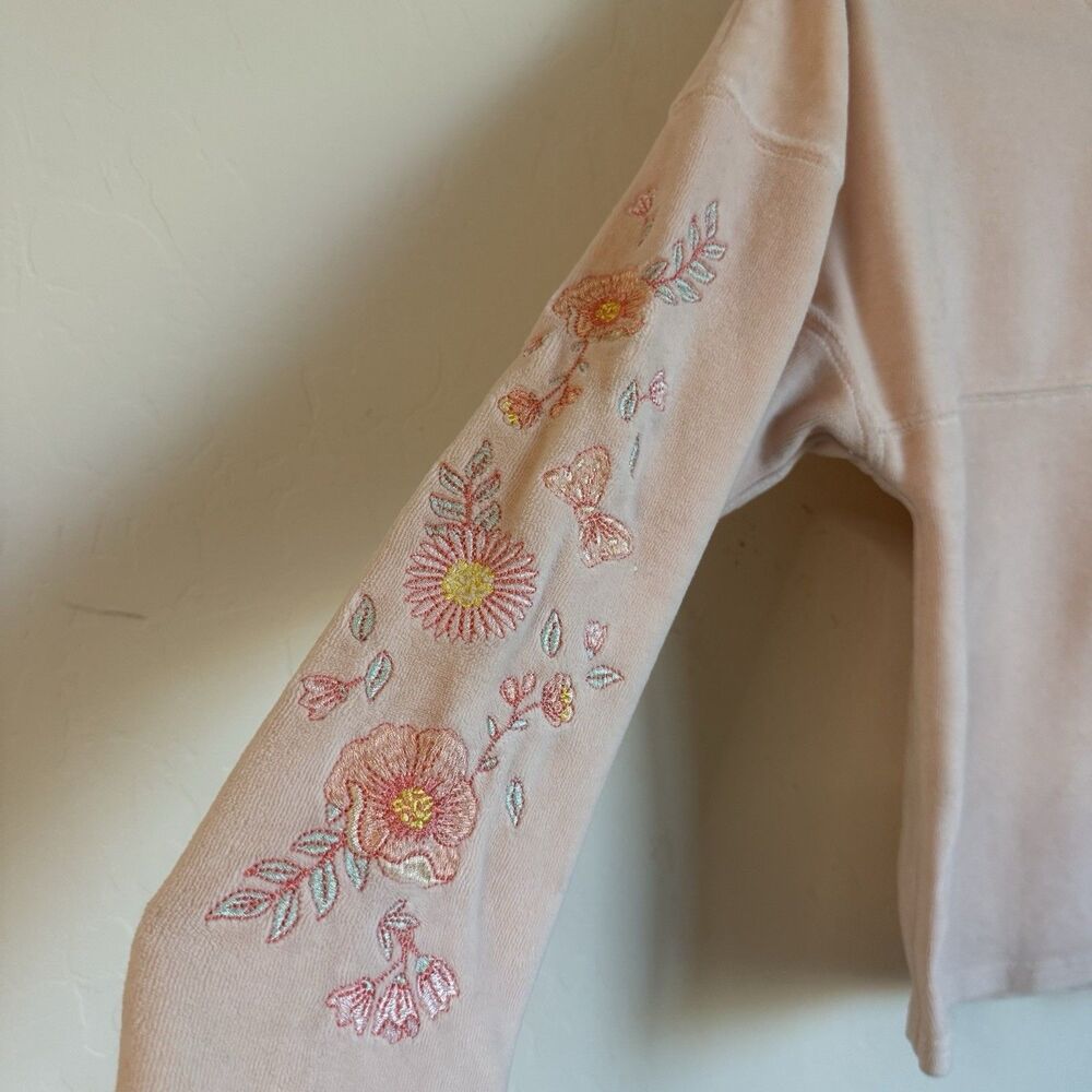 Disneyland Park Girls Med 7/8 Pink Embroidered Floral Terry Cloth Spirit Jersey - Picture 2 of 7